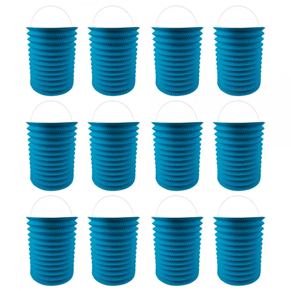 12 Lampions en papier bleu - 16 cm