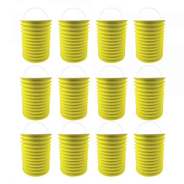 12 Lampions en papier jaune - 16 cm