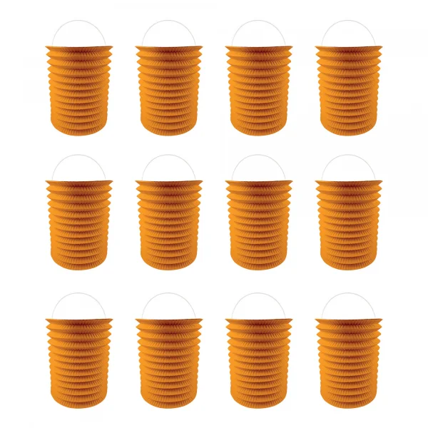 12 Lampions en papier orange - 16 cm