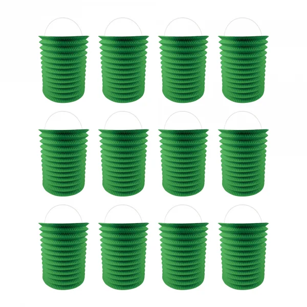 12 Lampions en papier vert - 16 cm