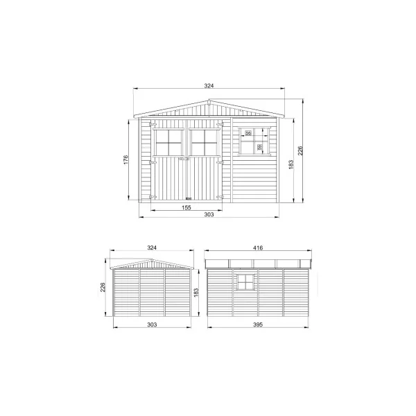 Abri de jardin 13,47m² Bois Massif Pin et Epicéa 17 mm