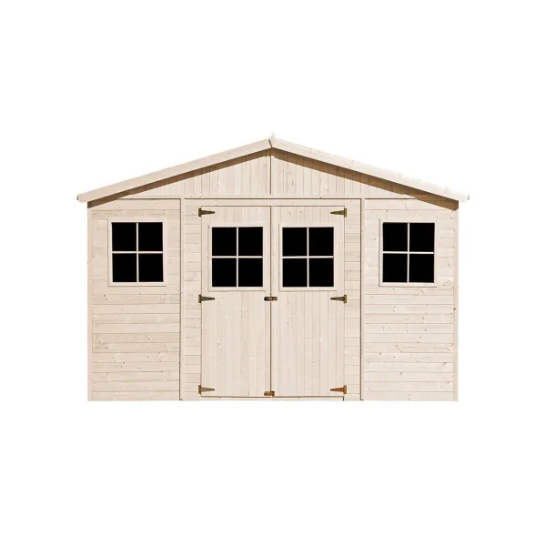 Abri de jardin 17,55m² Bois Massif Pin et Epicéa 17 mm