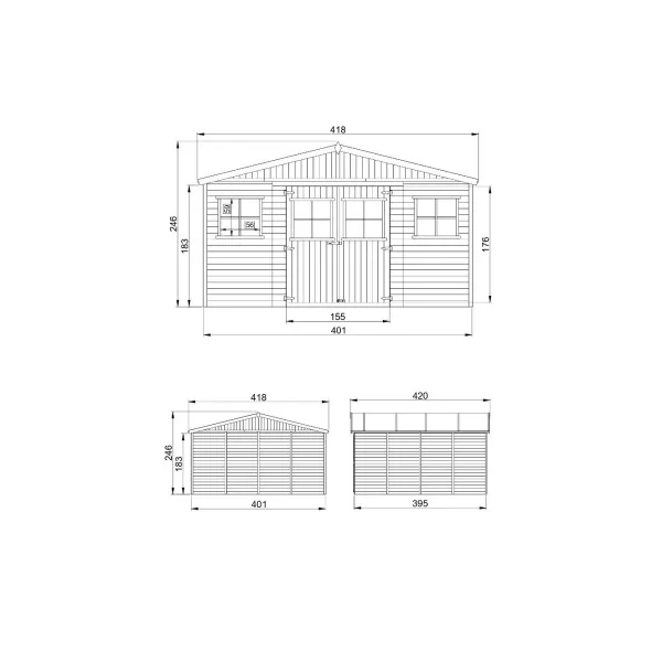 Abri de jardin 17,55m² Bois Massif Pin et Epicéa 17 mm