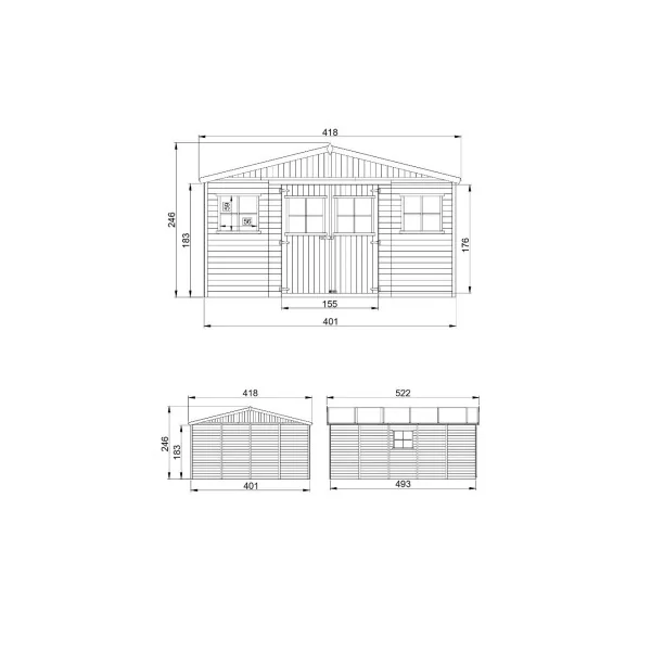 Abri de jardin 21,81m² Bois Massif Pin et Epicéa 17 mm