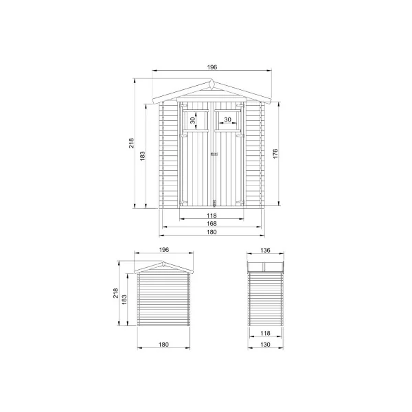 Abri de jardin 2,66m² Madrier 19 mm Bois Massif Pin et Epicéa