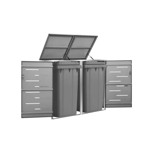 Abri de Jardin 2 Poubelles Cache Poubelle Métal Anthracite et Inox