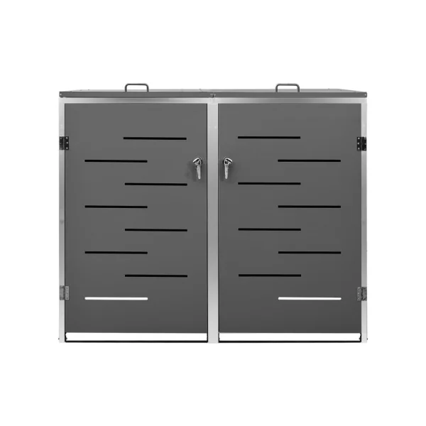 Abri de Jardin 2 Poubelles Cache Poubelle Métal Anthracite et Inox