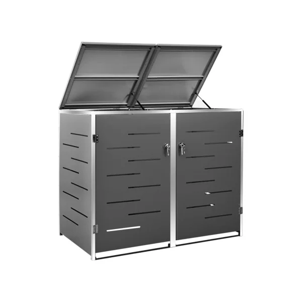 Abri de Jardin 2 Poubelles Cache Poubelle Métal Anthracite et Inox