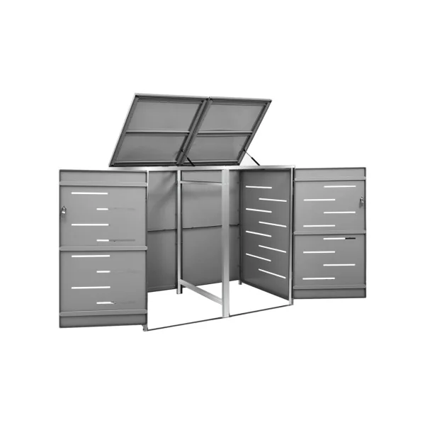 Abri de Jardin 2 Poubelles Cache Poubelle Métal Anthracite et Inox