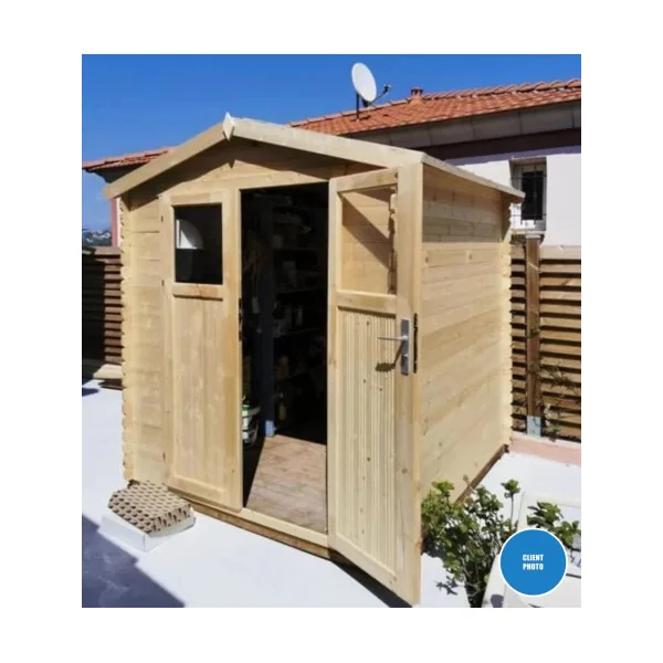 Abri de jardin 4,44m² Madrier 19 mm Bois Massif Pin et Epicéa Porte Renforcé avec Serrure