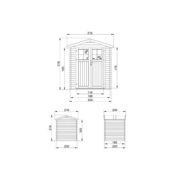 Abri de jardin 4,44m² Madrier 19 mm Bois Massif Pin et Epicéa Porte Renforcé avec Serrure