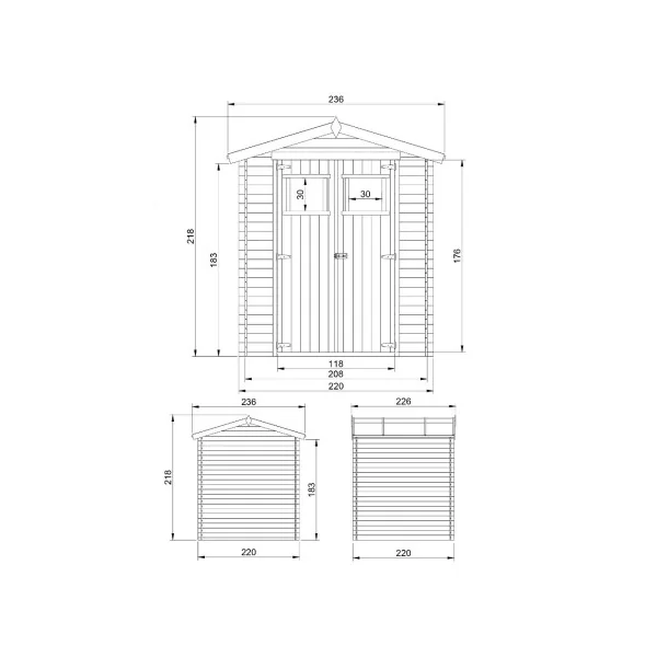 Abri de jardin 5,33m² Madrier 19 mm Bois Massif Pin et Epicéa