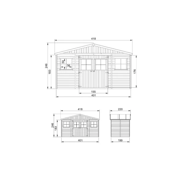 Abri de jardin 9,19m² Bois Massif Pin et Epicéa 17 mm