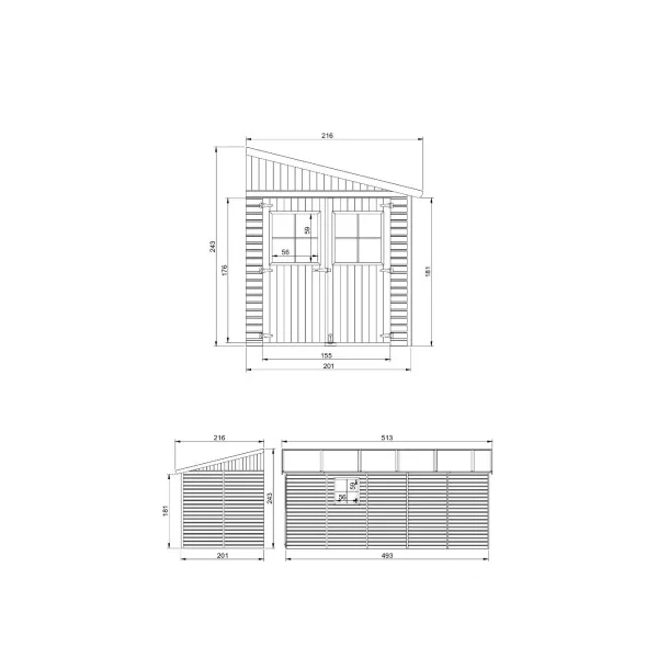 Abri de jardin Adossé 11,08m² Bois Massif Pin et Epicéa 17 mm