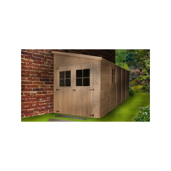 Abri de jardin Adossé 11,20m² Bois Massif Pin et Epicéa 17 mm