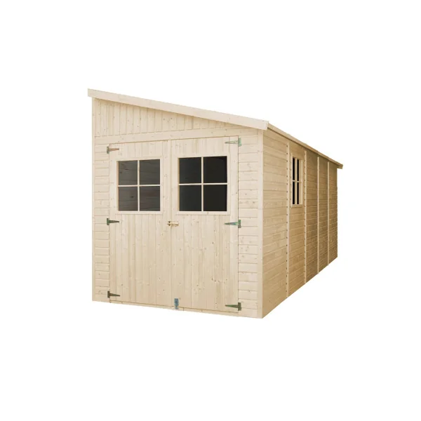 Abri de jardin Adossé 11,20m² Bois Massif Pin et Epicéa 17 mm