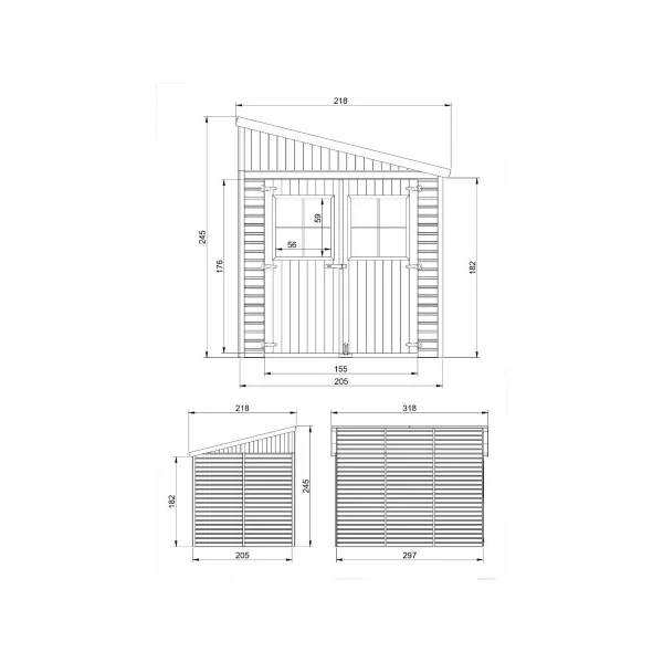 Abri de jardin Adossé 6,93m² Bois Massif Pin et Epicéa 17 mm