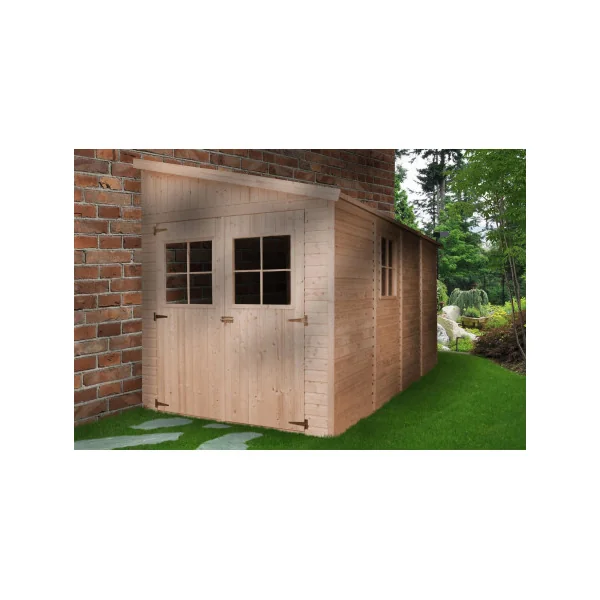 Abri de jardin Adossé 8,98m² Bois Massif Pin et Epicéa 17 mm