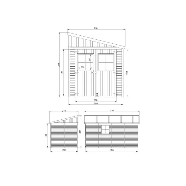 Abri de jardin Adossé 9,06m² Bois Massif Pin et Epicéa 17 mm
