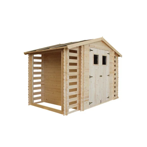 Abri de jardin avec 2 Bûchers 6,75m² Madrier 19 mm Bois Massif Pin et Epicéa