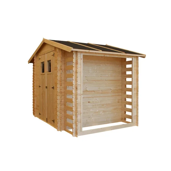 Abri de jardin avec 2 Bûchers 6,75m² Madrier 19 mm Bois Massif Pin et Epicéa