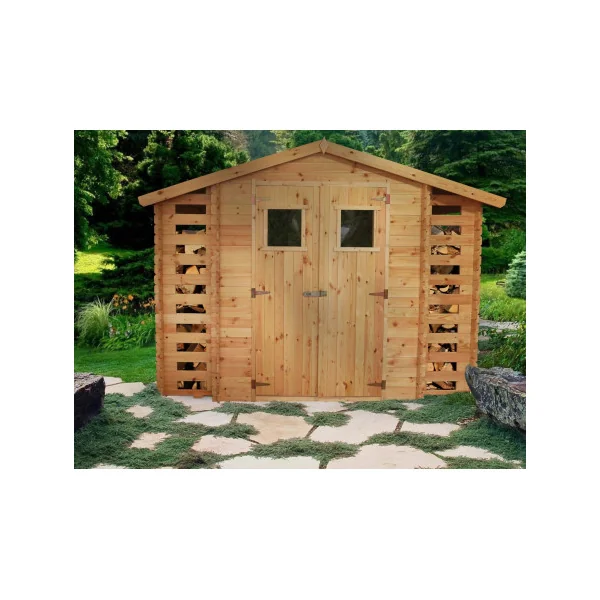Abri de jardin avec 2 Bûchers 6,75m² Madrier 19 mm Bois Massif Pin et Epicéa
