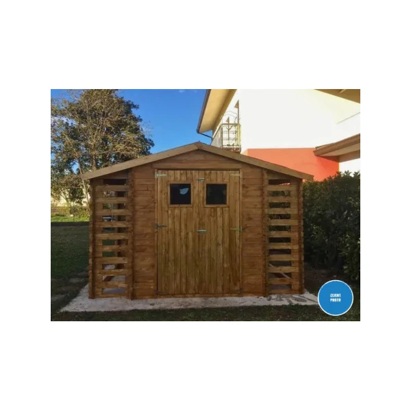 Abri de jardin avec 2 Bûchers 6,75m² Madrier 19 mm Bois Massif Pin et Epicéa