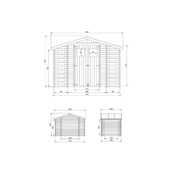 Abri de jardin avec 2 Bûchers 6,75m² Madrier 19 mm Bois Massif Pin et Epicéa