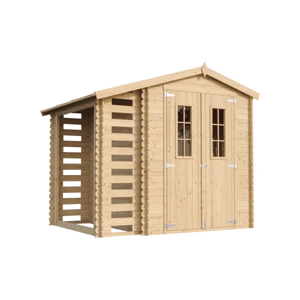 Abri de jardin avec Bûcher 5,60m² Madrier 19 mm Bois Massif Pin et Epicéa