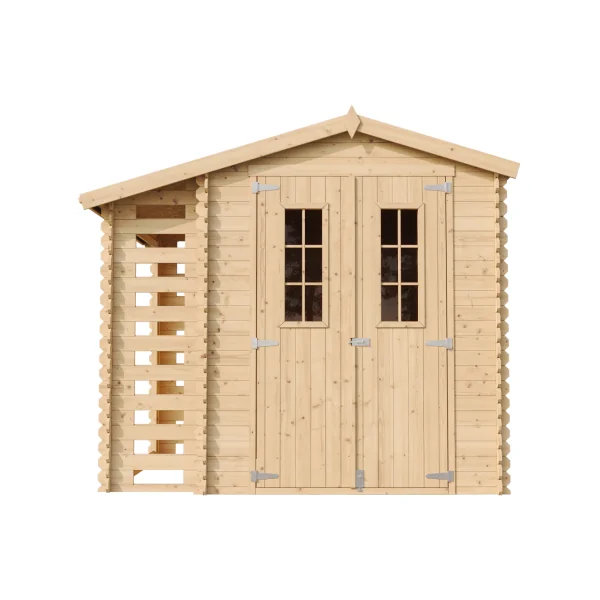 Abri de jardin avec Bûcher 5,60m² Madrier 19 mm Bois Massif Pin et Epicéa