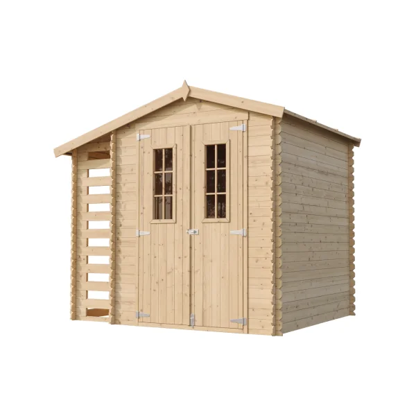 Abri de jardin avec Bûcher 5,60m² Madrier 19 mm Bois Massif Pin et Epicéa