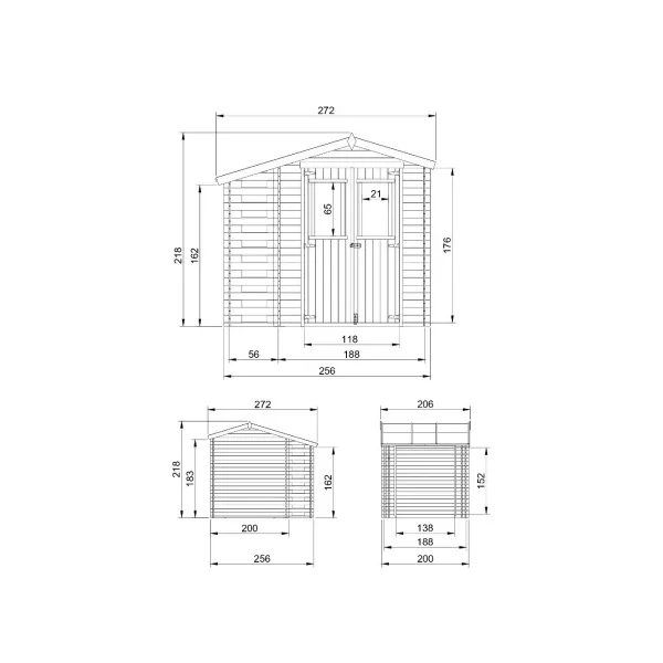 Abri de jardin avec Bûcher 5,60m² Madrier 19 mm Bois Massif Pin et Epicéa
