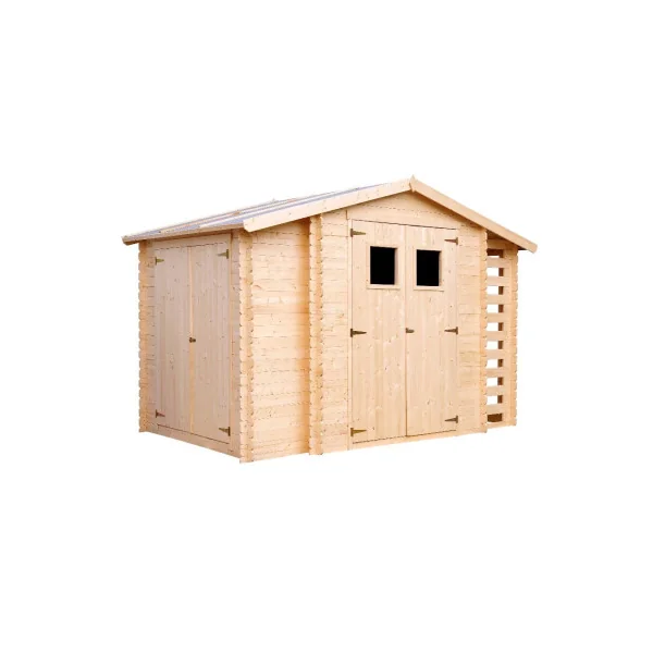 Abri de jardin avec Bûcher 6,75m² Madrier 19 mm Bois Massif Pin et Epicéa