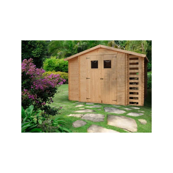 Abri de jardin avec Bûcher 6,75m² Madrier 19 mm Bois Massif Pin et Epicéa