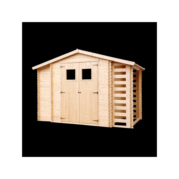 Abri de jardin avec Bûcher 6,75m² Madrier 19 mm Bois Massif Pin et Epicéa