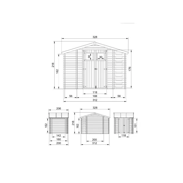 Abri de jardin avec Bûcher 6,75m² Madrier 19 mm Bois Massif Pin et Epicéa