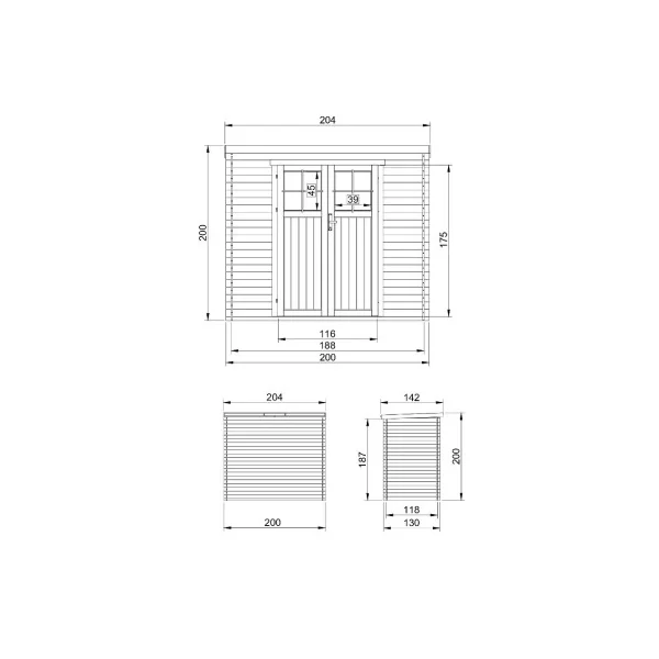 Abri de jardin Bois Massif 2,89m² Madrier 19 mm Monopente Porte Renforcé