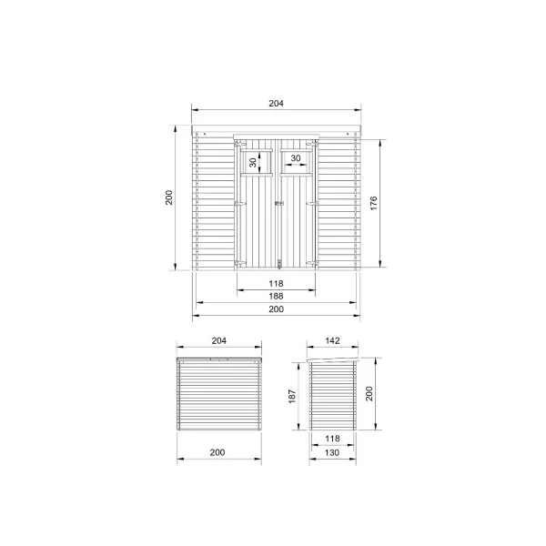 Abri de jardin Bois Massif 2,89m² Madrier 19 mm Monopente