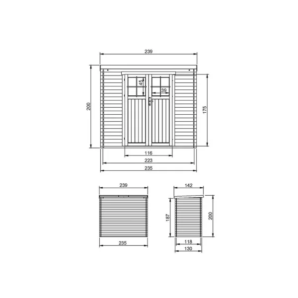 Abri de jardin Bois Massif 3,39m² Madrier 19 mm Monopente Porte Renforcé