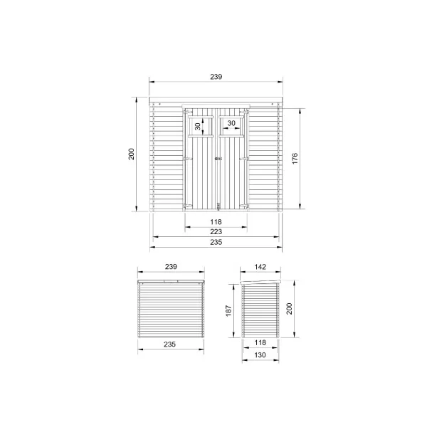 Abri de jardin Bois Massif 3,39m² Madrier 19 mm Monopente