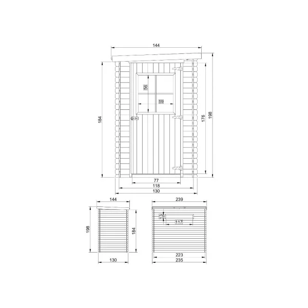 Abri de jardin Bois Massif 3,44m² Madrier 19 mm Monopente