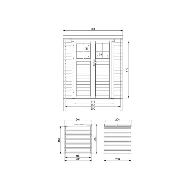 Abri de jardin Bois Massif 4,16m² Madrier 19 mm Monopente Porte Renforcé