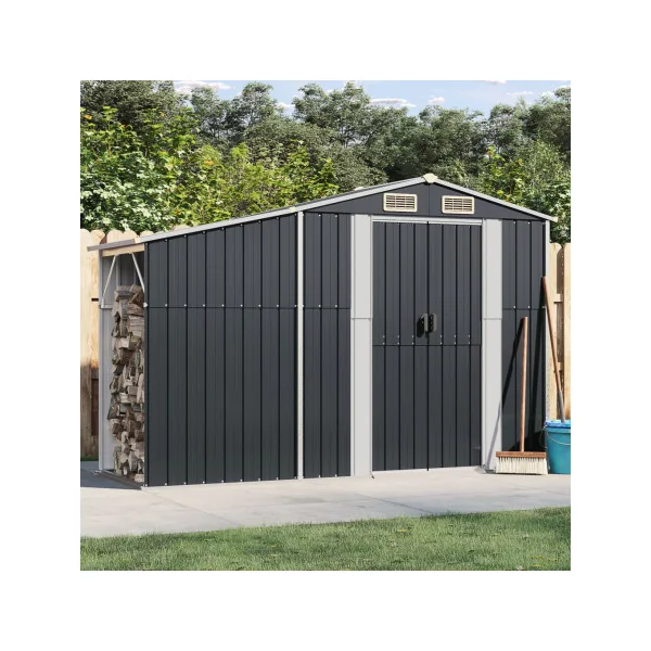Abri de jardin en Métal Anthracite 2,57m² + Bûcher Abri Métallique de rangement