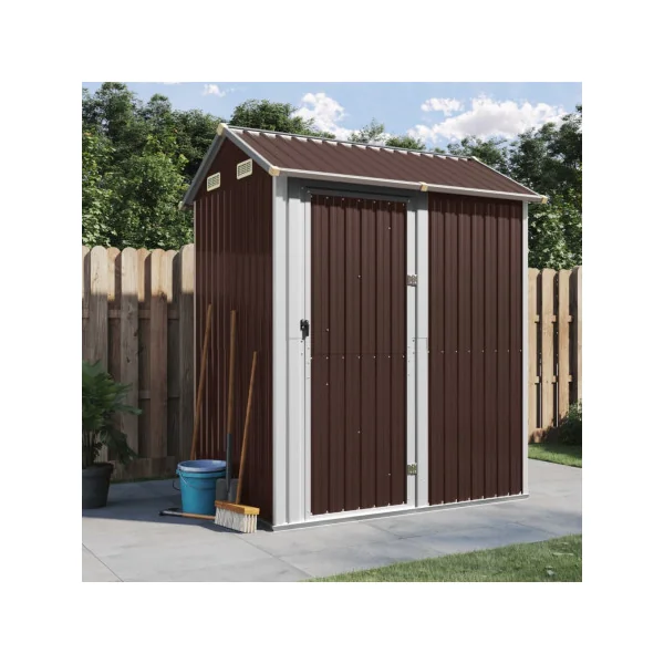 Abri de Jardin en Métal Galvanisé 2,91 m² Marron Abri Métallique Stockage Bois Outillage