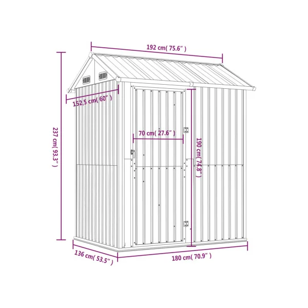 Abri de Jardin en Métal Galvanisé 2,91 m² Vert Abri Métallique Stockage Bois Outillage