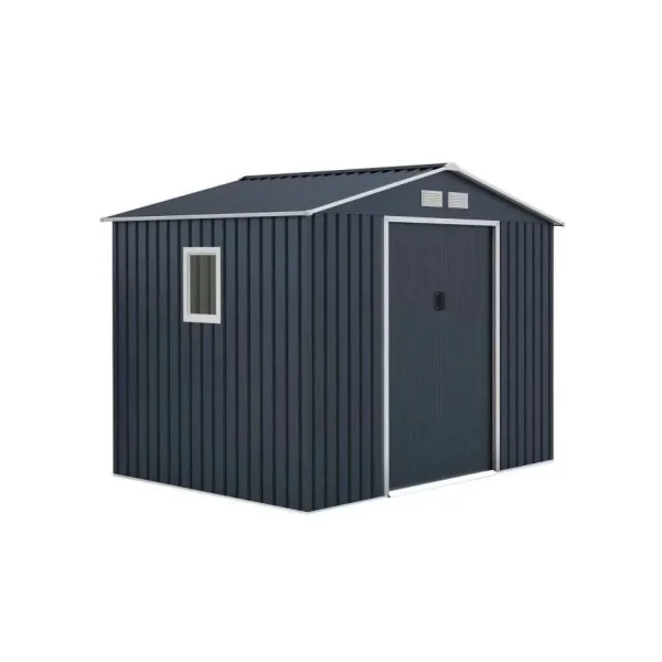 Abri de Jardin en Métal Gris Anthracite 5,30m² + Kit Ancrage Abri Jardin Métallique Rangement Bois