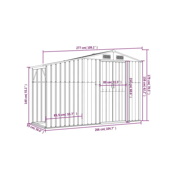 Abri de jardin en Métal Vert 2,57m² + Bûcher Abri Métallique de rangement