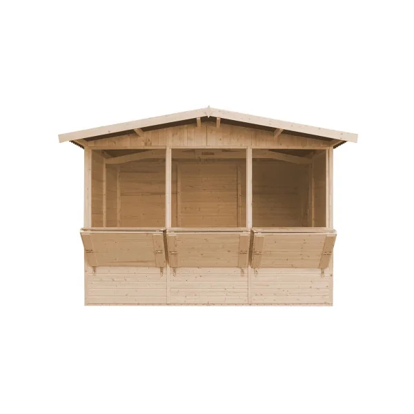 Abri de jardin Kiosque 8,83m² 3 Espaces de Vente Commercial Stand de Vente Chalet de Noel Pin et Epicéa Massif