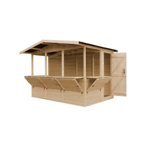 Abri de jardin Kiosque 8,83m² 5 Espaces de Vente Commercial Stand de Vente Chalet de Noel Pin et Epicéa Massif