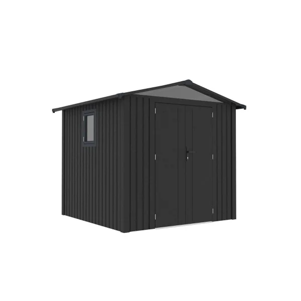 Abri de Jardin métal Anthracite HAUT DE GAMME Double Pente 5,56 m² + Kit Ancrage Abri métallique